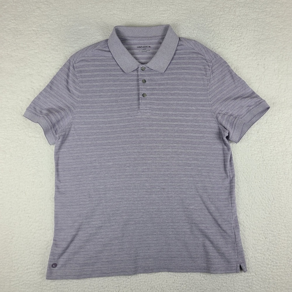 UNTUCKit‎ Polo Shirt Mens Large Purple Striped Performance Short Sleeve GC